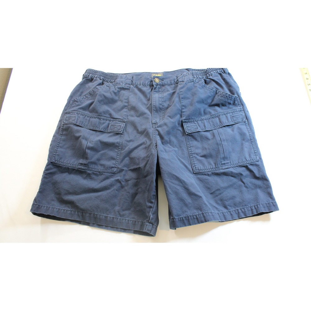 Cabelas Mens Navy Blue Cotton Canvas Cargo Utility Shorts Size 44 Elastic Waist - Picture 1 of 6